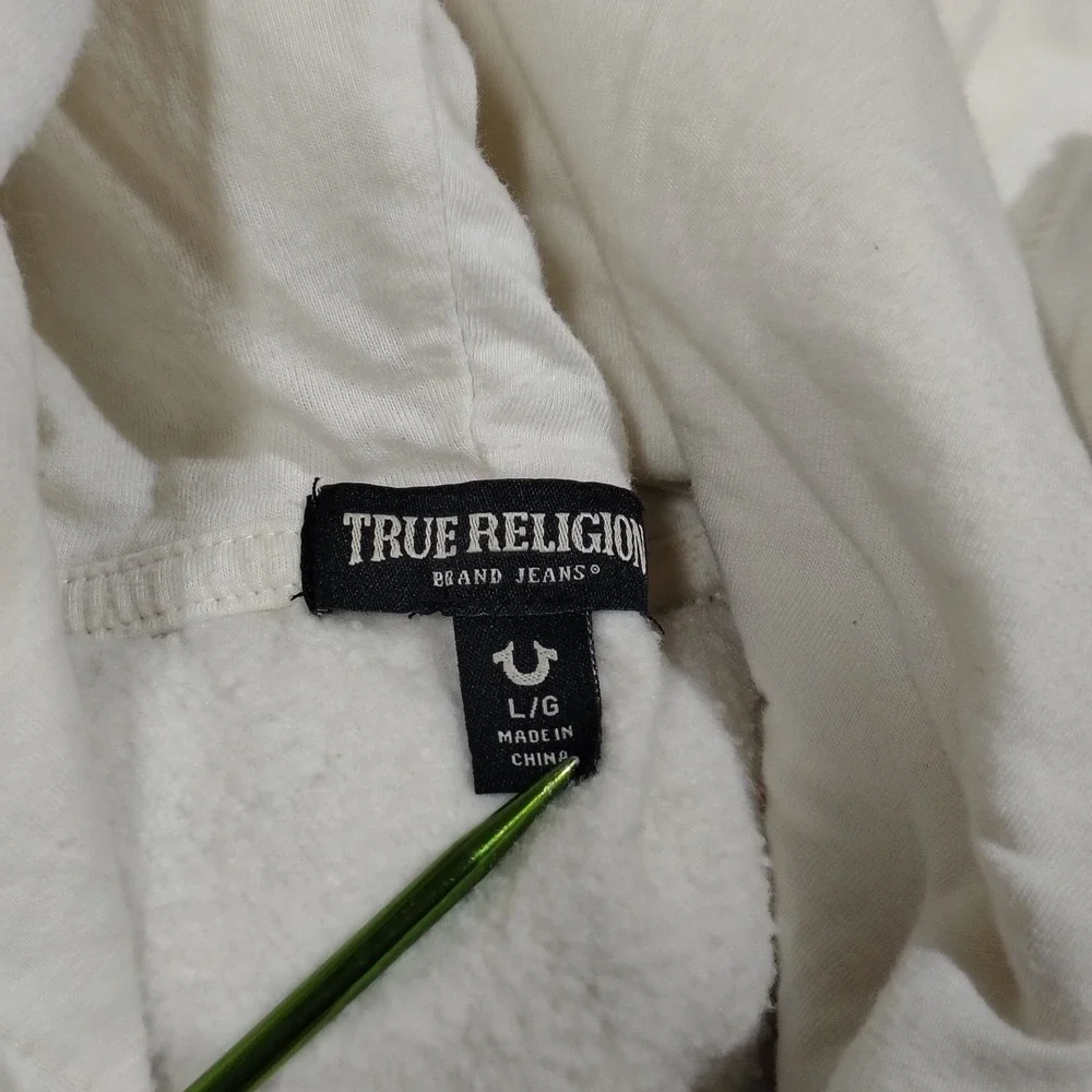 True Religion Hoodie Mens Large Warped Buddha Logo Full Zip Fleece Sweatshirt